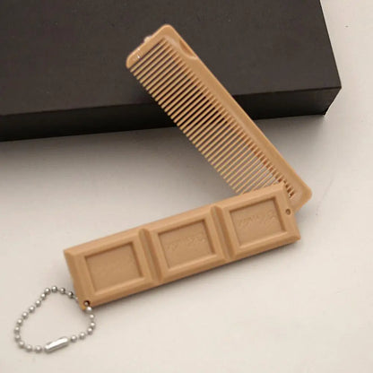 2-in-1 Chocolate Folding Comb with Mirror - Portable Massage Hair Brush for Travel Salon Styling & Smooth Hair Care