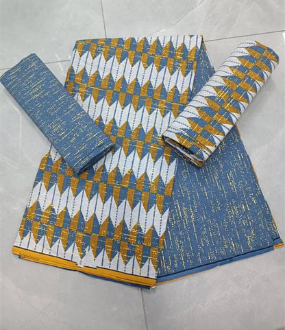 Real Ankara Wax Lace Fabric - 100% Cotton Nigerian Gold Print, 6 Yards Ghana Style Party Dress Material