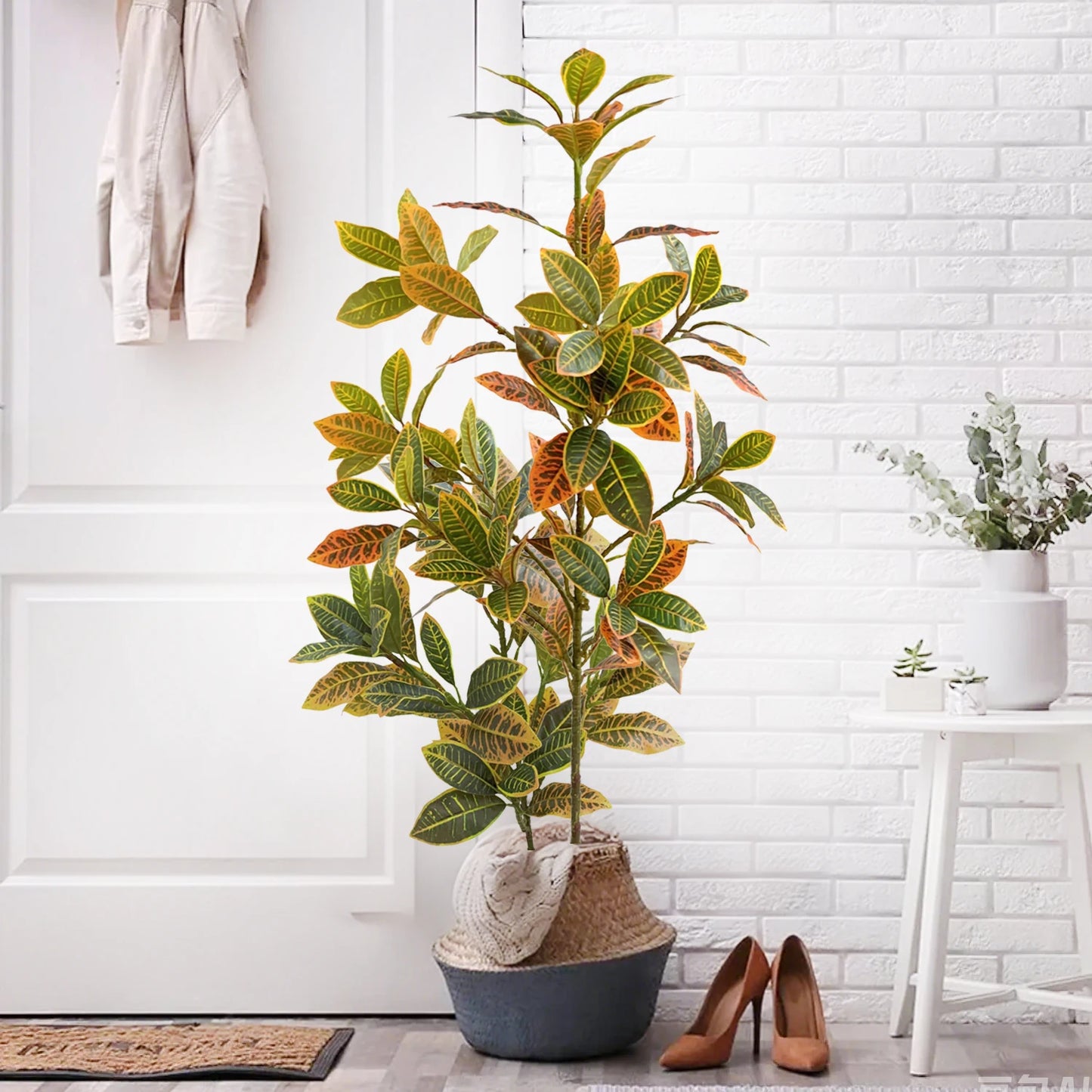 32–120cm Artificial Banyan Tree Branch – Tropical Fake Plant with Red Leaves for Home, Garden & Indoor Decorative Display