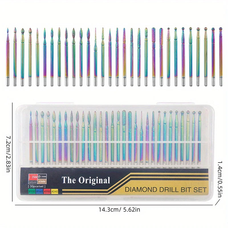 30Pcs Diamond Nail Drill Bit Set - Rotary Electric Milling Cutters for Pedicure, Manicure, Cuticle Burr & Nail Tools Accessories