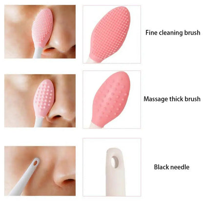 1/4PCS Silicone Face Cleaning Brush – Exfoliating Blackhead Removal Tool with Replacement Head for Skincare & Beauty Routine