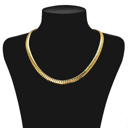 Sunny Jewelry Gold Plated Copper Snake Chain Necklace for Men & Women - Italy 750, High Quality for Daily Wear & Gifts