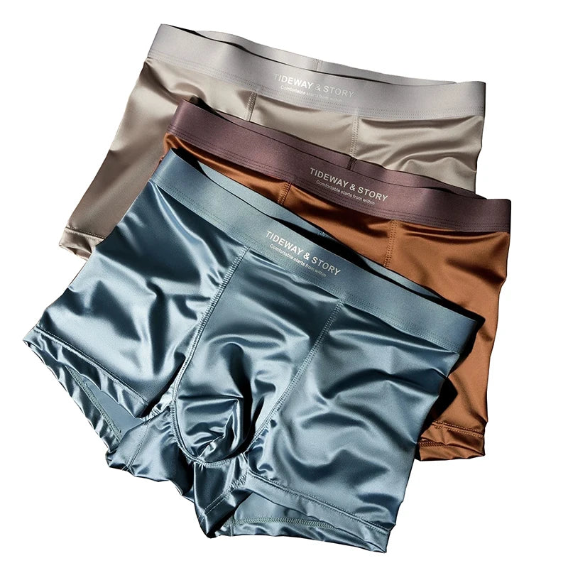 Men’s Ice Silk Underwear - 4PCS Luxury Satin Breathable Seamless Boxer Shorts Flat Corner Design