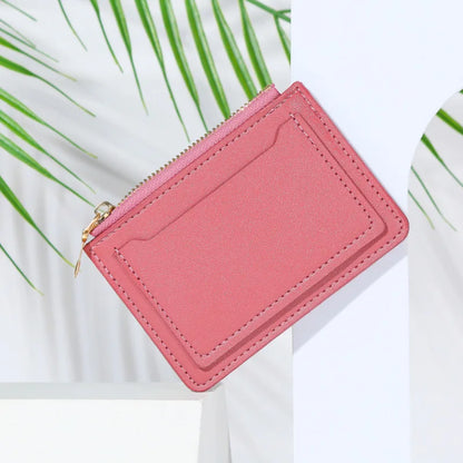 Women’s PU Leather Mini Wallet — Slim Hasp & Zipper Purse, Multi-Card Holder with Coin Pocket, Small Solid Short Wallet
