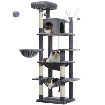 Large Cat Tree Tower – Multi-Level Plush Indoor Cat Condo with Scratching Posts, Boards, Perches & Caves