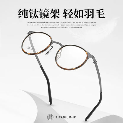 Retro Round Frame Blue Light Blocking Reading Glasses for Men – Ultra-Thin Screw-Free Metal Business Eyewear with Eye Protection Lens