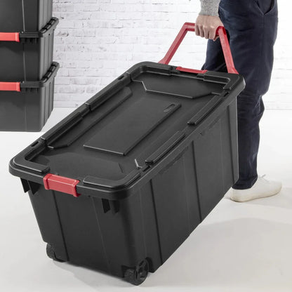 Sterilite 40 Gallon Extra Large Storage Bin - Wheeled Plastic Storage Container with Handle, Black, 2-Pack