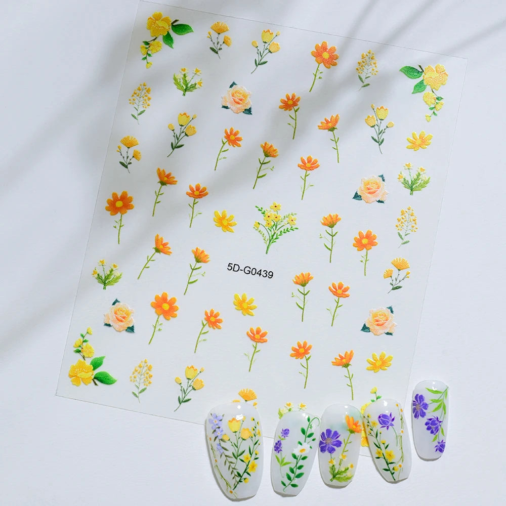 5D Macaron Nail Stickers - Embossed Flower, Fruit, Bear & Rabbit Charms for Summer DIY Manicure Decoration