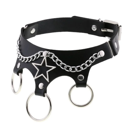 Harajuku Gothic Spike Rivet Star Choker Necklace – Black Bowknot PU Lace Leather Y2K Hip Hop Rock Jewelry for Girls