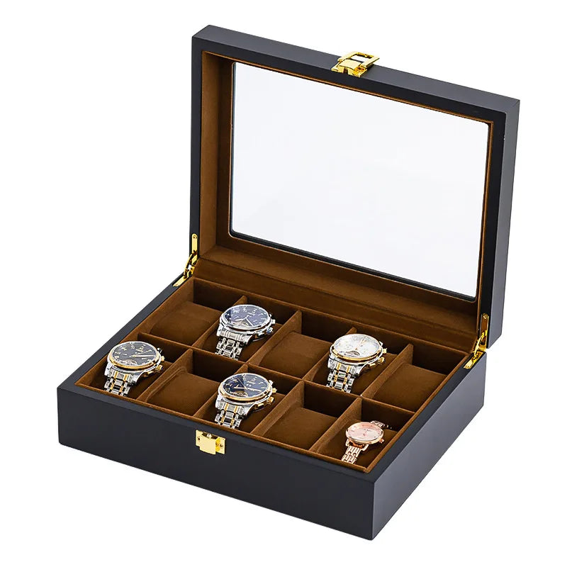 Handmade Luxury Wooden Watch Box – 6/10/12 Grid Display Case & Jewelry Organizer for Watches