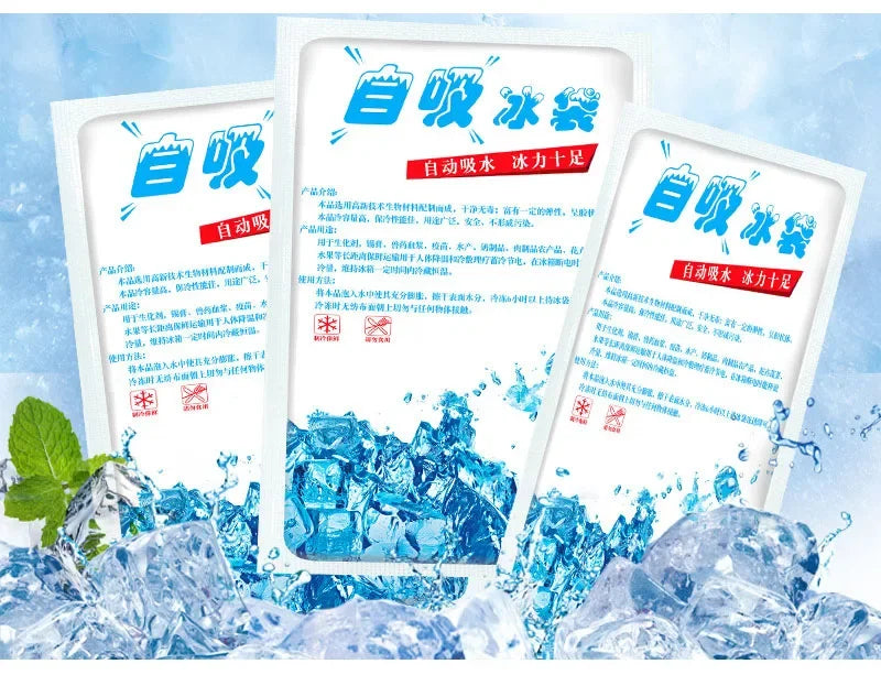 5PCS Reusable Gel Ice Bags — Automatic Water Absorption Insulated Ice Packs for Pain Relief, Cold Compress & Food Cooling