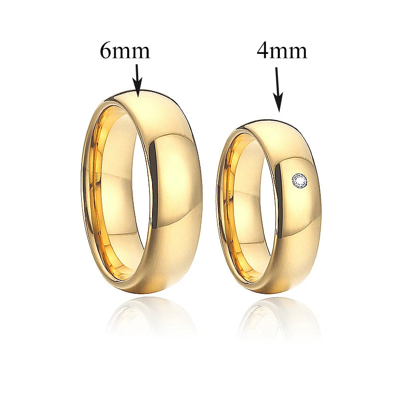 Hammered Couple Wedding Rings - 14K Gold-Plated Titanium Rings for Men & Women