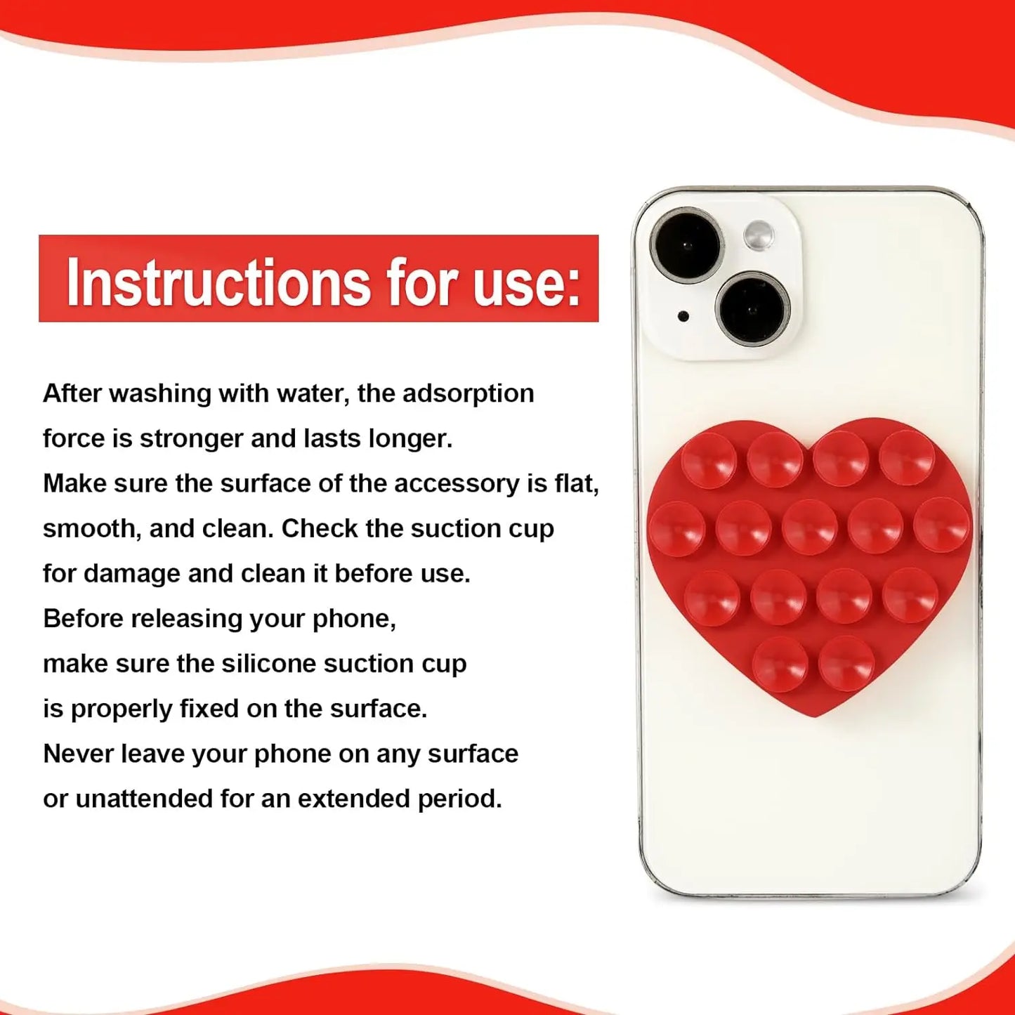Heart-Shaped Double-Sided Phone Suction Holder - Multi-Purpose Silicone Suction Cup Mount and Sticky Phone Grip