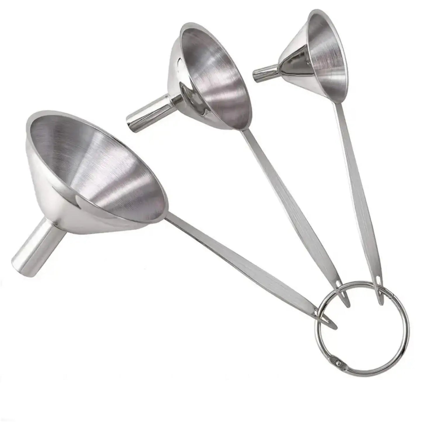 Set of 4 Stainless Steel Funnels with Cleaning Brush - 304 Grade Small Funnel Set for Essential Oils, Liquids, Spices, and Fluids