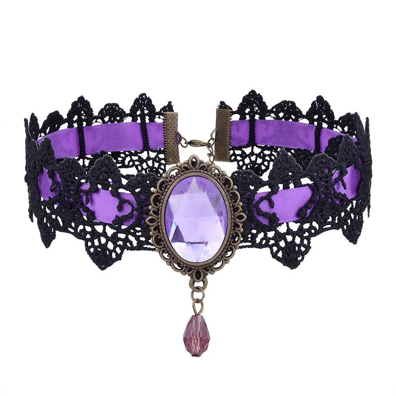 10-Style Bohemian Lace Necklaces for Women – Gothic Punk Choker Jewelry, Red, Blue & Black, Fashion Gift