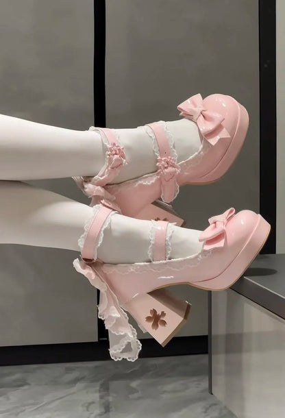 Lolita Butterfly Knot High Heels – Cute Platform Mary Jane Shoes for Girls, Students & Sakura Wedding Dress