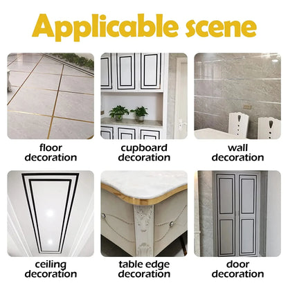 50M Gold Black Self-Adhesive Tile Stickers Tape - Waterproof Floor & Wall Gap Sealing Strip - Beautify Your Home with Tile Seam Sticker Decoration