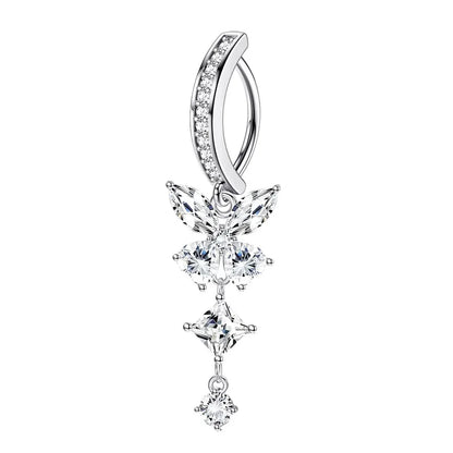 Stainless Steel Crystal Belly Button Ring - Fashion Drip Clicker Navel Piercing Jewelry for Women