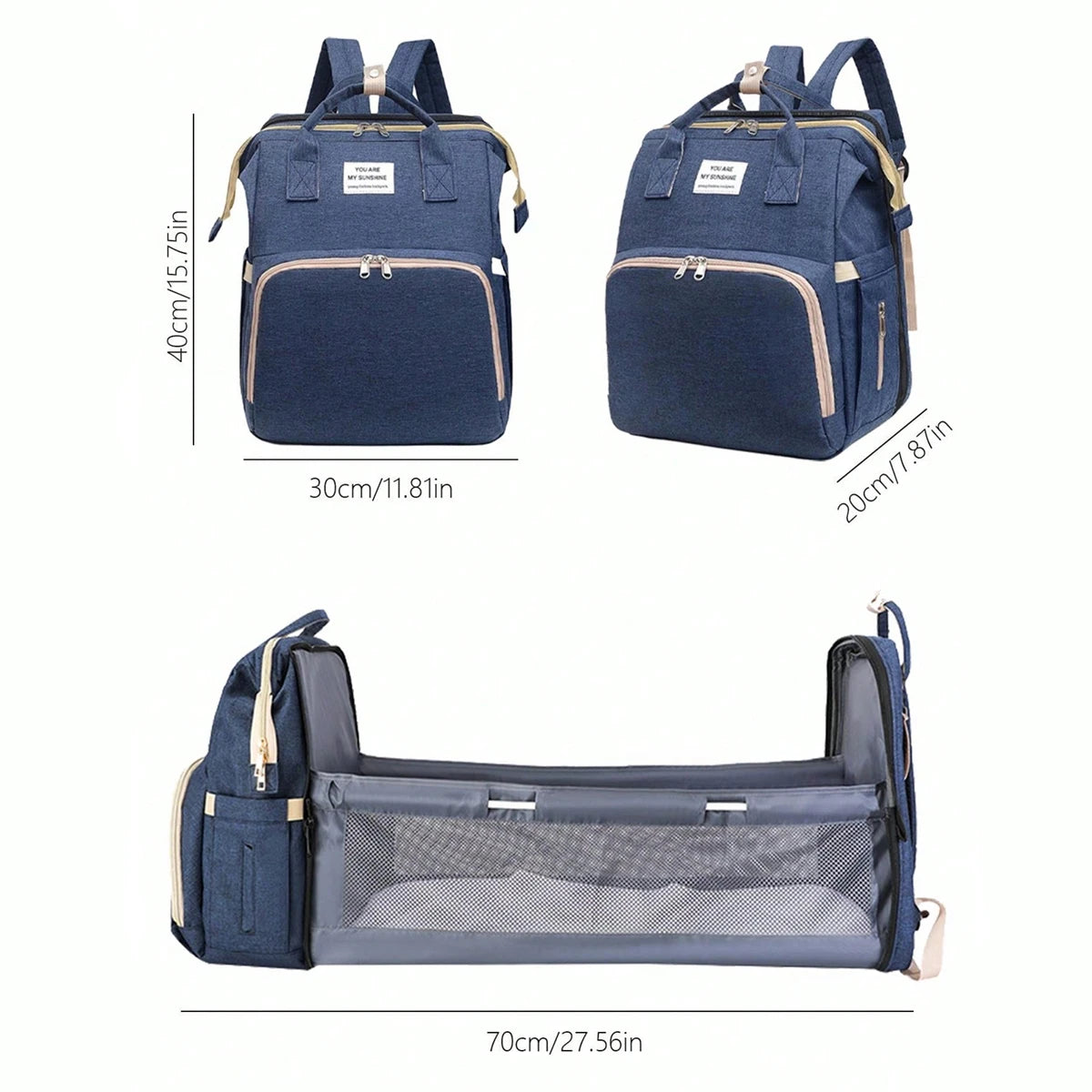 Foldable Bed Diaper Bag with Changing Station - Insulated Pocket, Large Capacity, Multifunctional Double Shoulder Mommy Bag