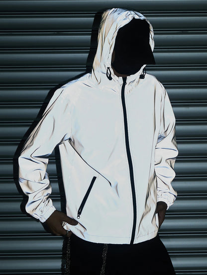 Night Reflective Hooded Jacket for Men - Spring Windproof Outdoor Running Casual Streetwear Coat S-5XL