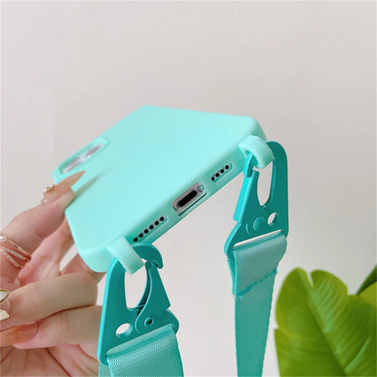 Crossbody Necklace Strap Silicone Case - Matte Shockproof Phone Cover for iPhone 17, 16, 15, 14 Pro Max & More
