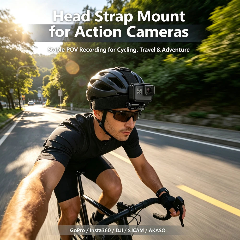 Adjustable Anti-Slip Head Strap Mount - Hands-Free Headband Holder for GoPro, SJCAM, AKASO, Insta360 and DJI Action Cameras