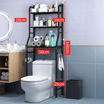 Metal Over-The-Toilet Storage Rack – Bathroom Organizer with Towel Hooks & Toilet Paper Holder
