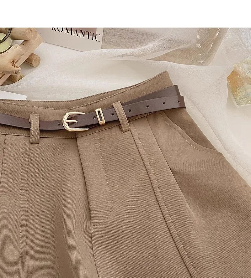 Casual Women’s A-Line Shorts — Vintage Solid High Waist Office & Streetwear Summer Trousers