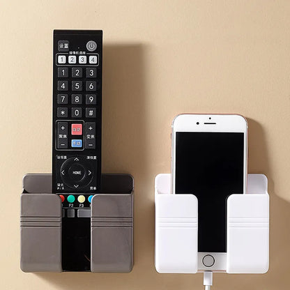 4-Piece Wall-Mounted Storage Box Set - Multifunctional Punch-Free Organizer for TV Remote Control, DIY Mobile Phone Plug, and Charging Holder