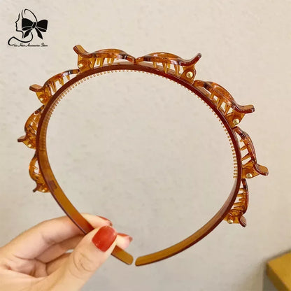 2024 New Double Band Headbands for Women – Non-Slip Hair Bands with Clips, Bezel Hair Hoop, Fashion Headwear