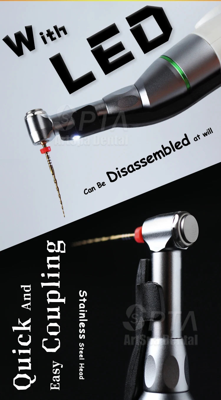 SPTA Cordless Dental Endo Motor – LED 16:1 Contra Angle with Reduction Head for Low-Speed Endodontic Treatment