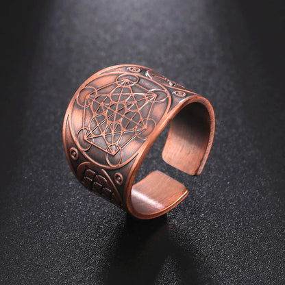 Dawapara 7 Archangels Protection Ring – Metatron Cube, Lilith Symbol, King Solomon Secrets Vintage Amulet Jewelry