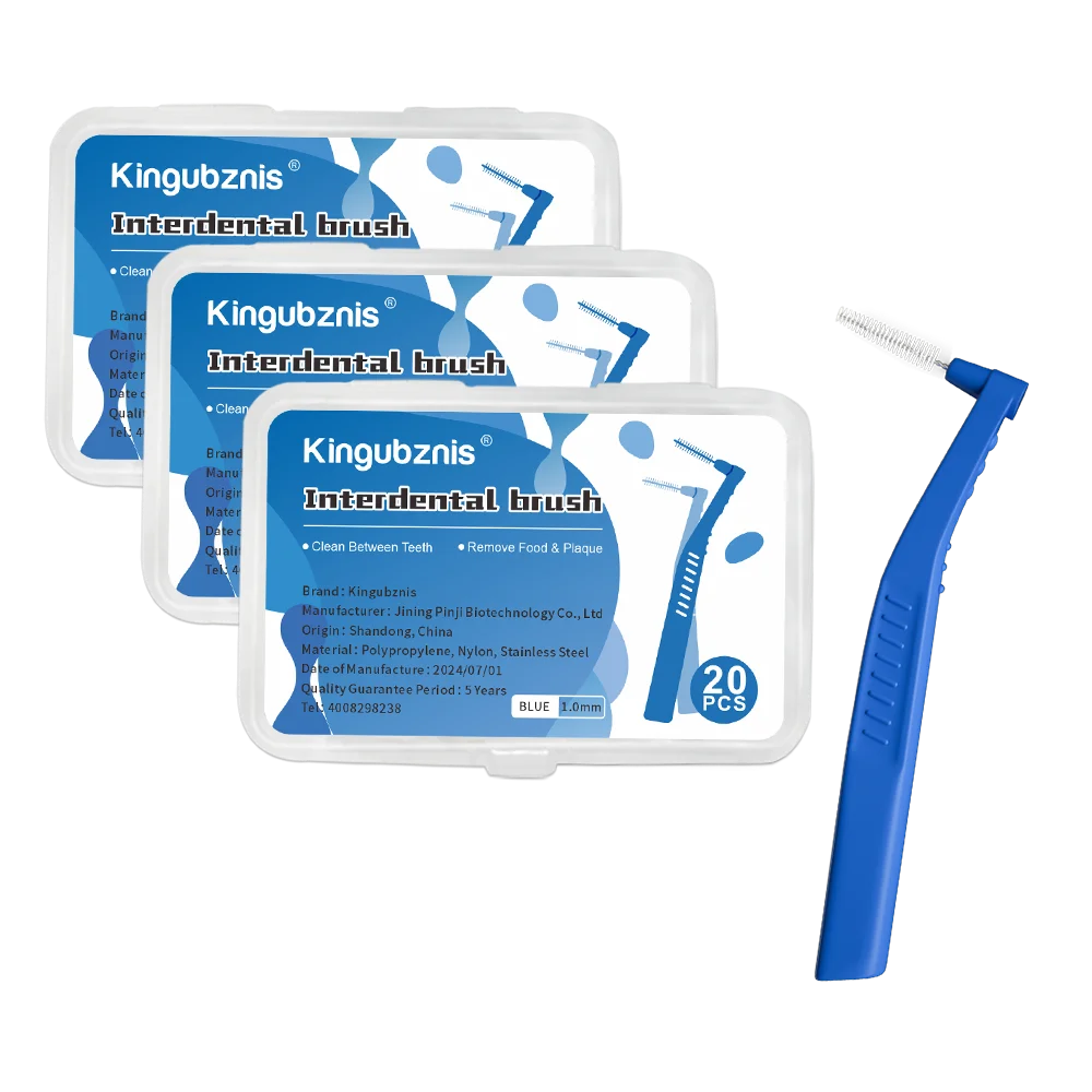 Kingubznis Interdental Brush Set - Stainless Steel Orthodontic Dental Floss Brushes with Angled Short Handle