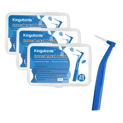 Kingubznis Interdental Brush Set - Stainless Steel Orthodontic Dental Floss Brushes with Angled Short Handle