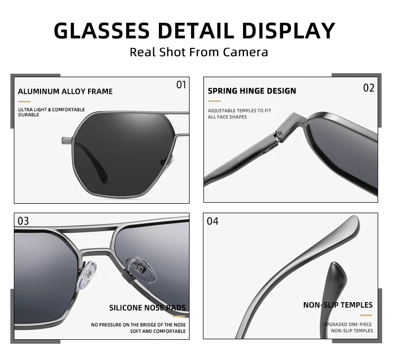 CLLOIO Fashion Aluminum Photochromic Sunglasses – Polarized Chameleon Anti-Glare Driving Glasses for Men & Women