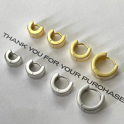 Classic Silver Hoop Earrings - Minimalist Wide Huggie Style Punk Jewelry for Women