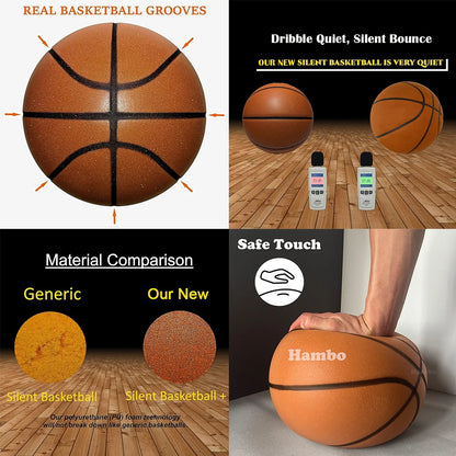 Silent Foam Basketball – Size 7/6/5, Indoor Grooved Airless Quiet Dribbling Training Ball Gift