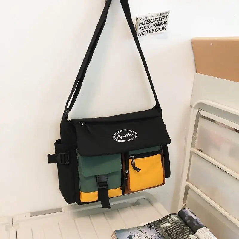 Unisex Nylon Crossbody Messenger Bag – Multi-Pocket Canvas Shoulder Bag for Students & Everyday Use
