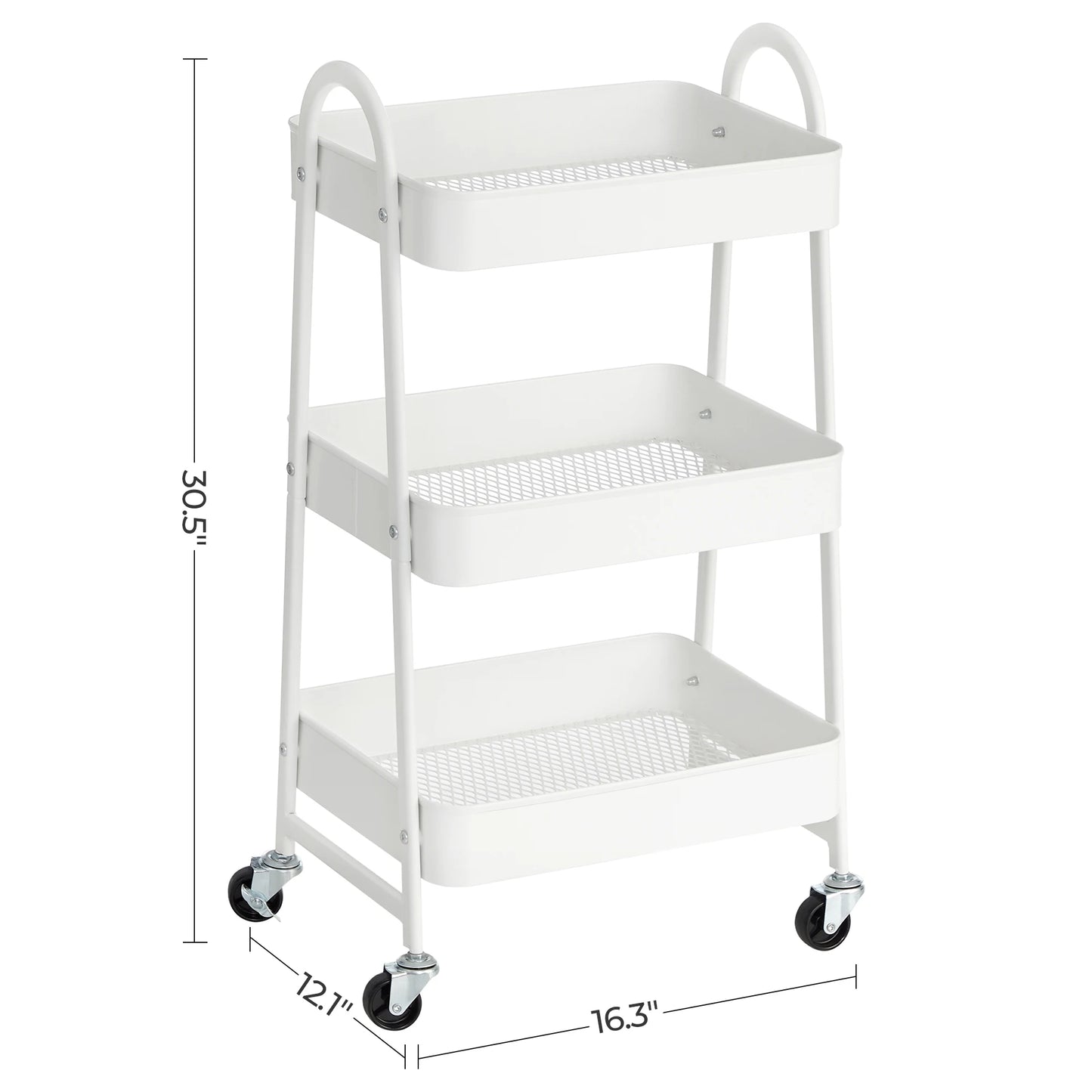 SONGMICS 3-Tier Rolling Utility Cart — Metal Storage Trolley with Wheels, Brakes & Handles for Kitchen or Home Organization