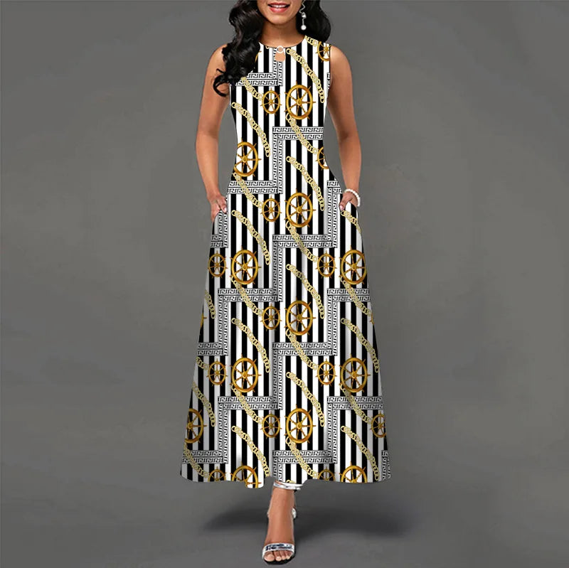 Women’s Loose Floral Vintage Maxi Dress – Ruffled Hole Summer Camis Big Size Elegant Party Dress