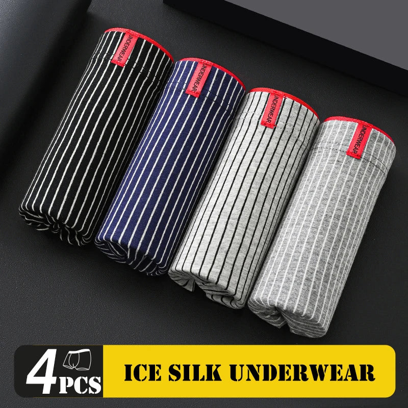 4-Pack Men's Ice Silk Boxer Shorts - Breathable Thin U-Pouch Underwear with Stretch Comfort (L-6XL)