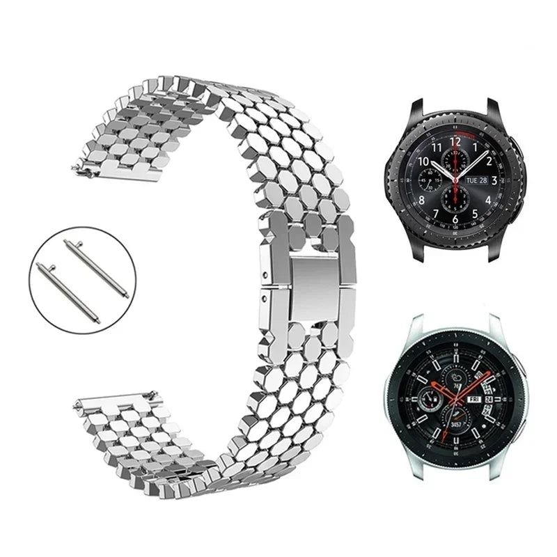 22mm/20mm Stainless Steel Strap for Samsung Galaxy Watch 3, Gear S3, Active 2 & Huawei/Amazfit Watch Bracelet