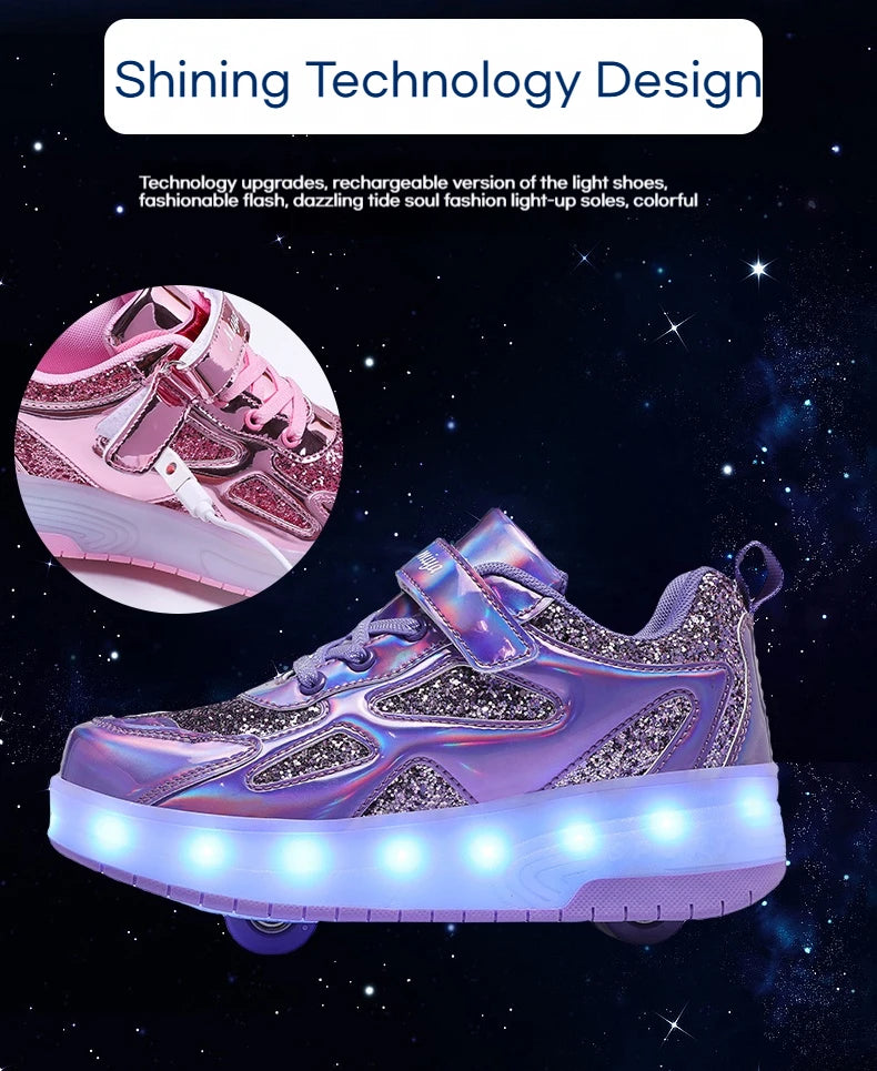 Kids' Inline Roller Skates – Removable 2-Wheel Skate Sneakers for Girls, Powerslide Wheeled Shoes