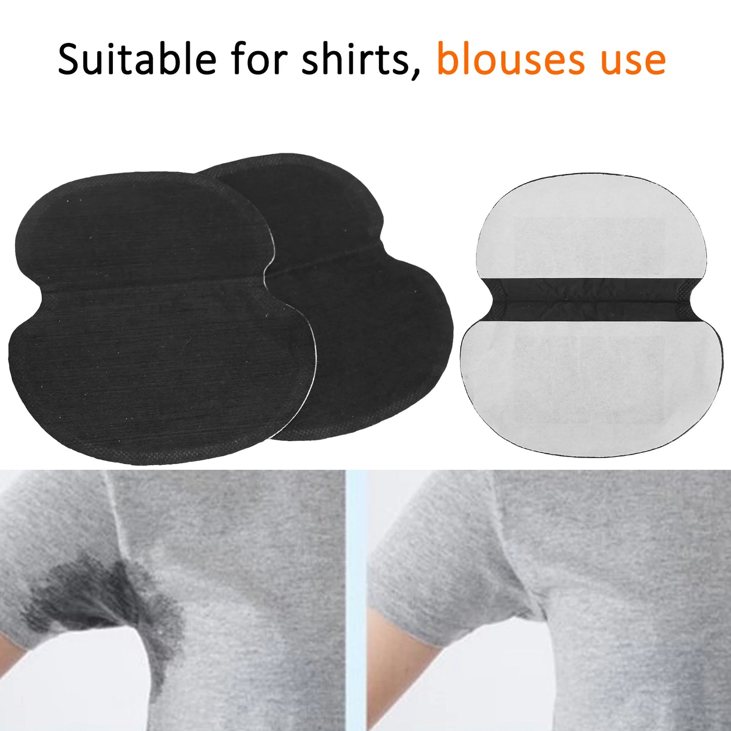 60pcs Underarm Sweat Pads – Non‑Woven Fabric Clothing Pads for Sweat Protection, Black