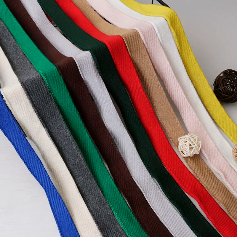 2CM Solid Color Ribbed Mercerized Cotton Knit – Soft T-Neck Short Cuffs with Elastic Edge