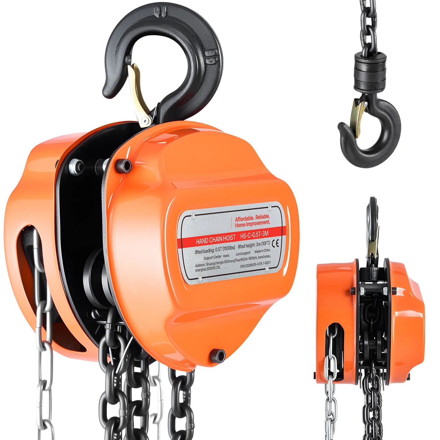 SucceBuy Manual Chain Hoist - G80 Galvanized Chain Block Pulley Hoist for Garage Lifting