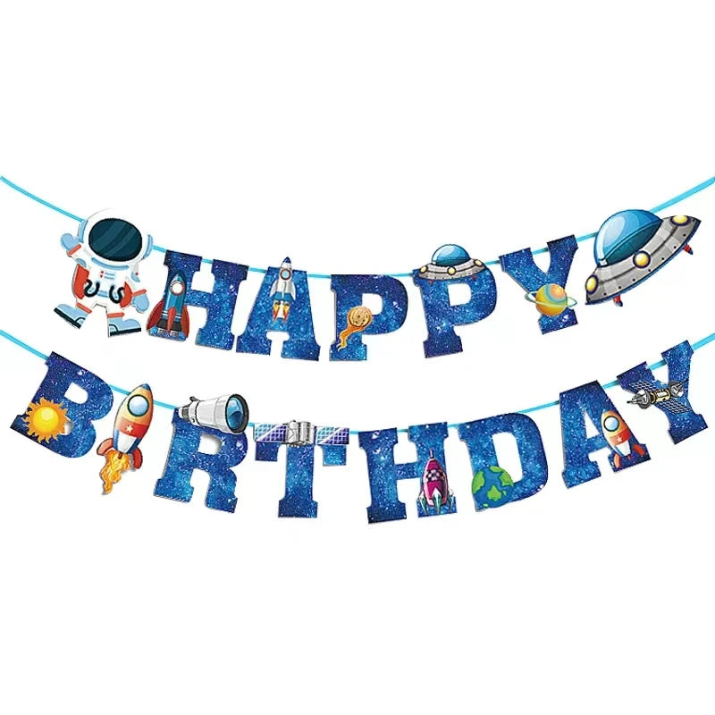 Colorful Happy Birthday Banner – Macaron, Dinosaur & Astronaut Flags for Birthday & Baby Shower Decorations