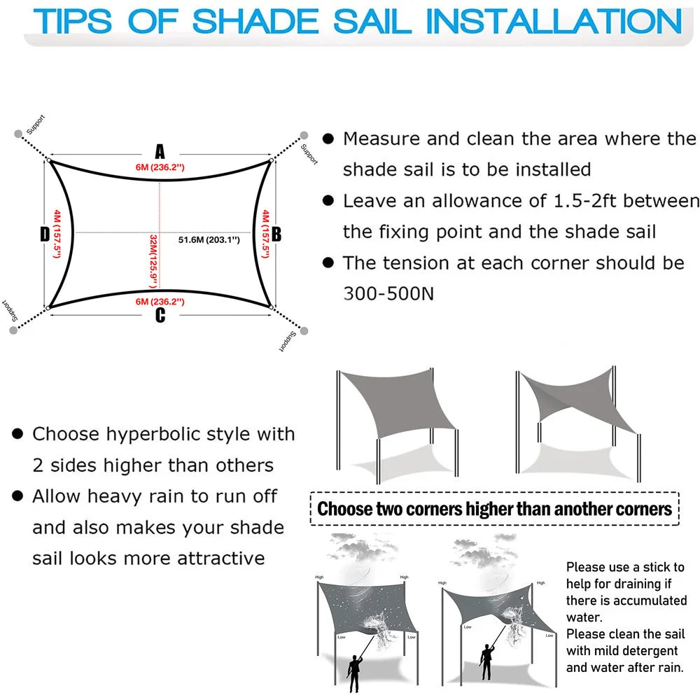 Waterproof Sun Shade Sail Canopy - UV Block Outdoor Patio Garden Backyard Awning Privacy Shelter
