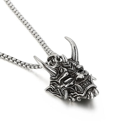Vintage Punk Demon Mask Samurai Ghost Pendant Necklace — Unisex Long Chain Hip Hop Rock Jewelry, Party Gift Accessory