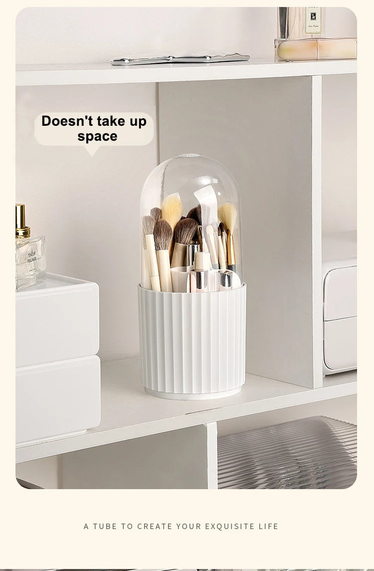 360° Rotating Makeup Brush Holder with Lid – Organizer for Vanity, Desktop, Countertop & Dresser Table